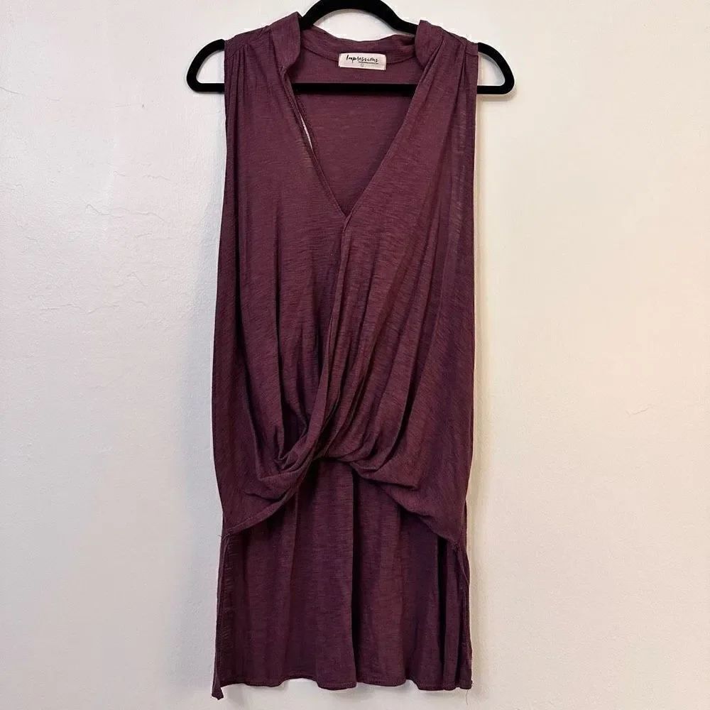 Impressions Sleeveless Ruched V Neck Drape Top Burgundy Size Large